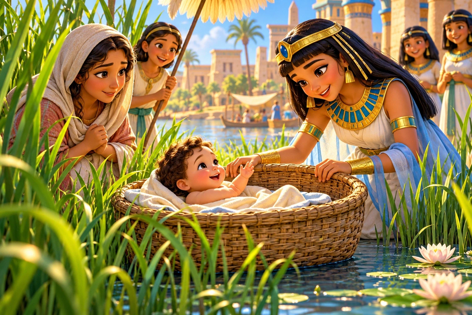 A basket hidden among reeds on the Nile.