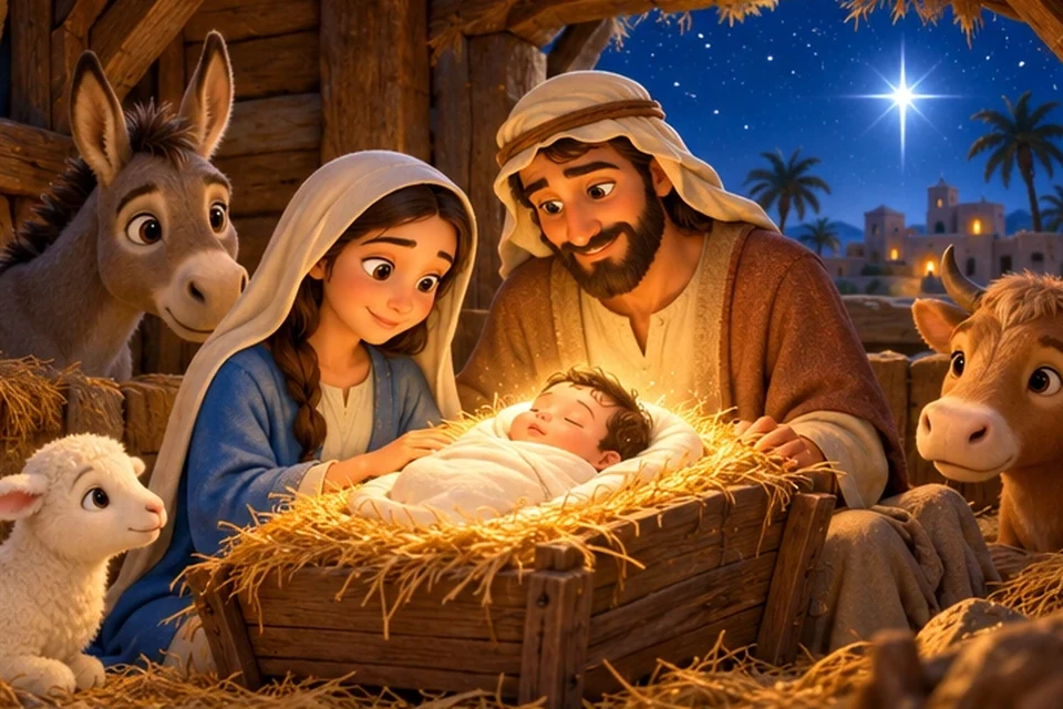 A warm stable under a bright star in Bethlehem.